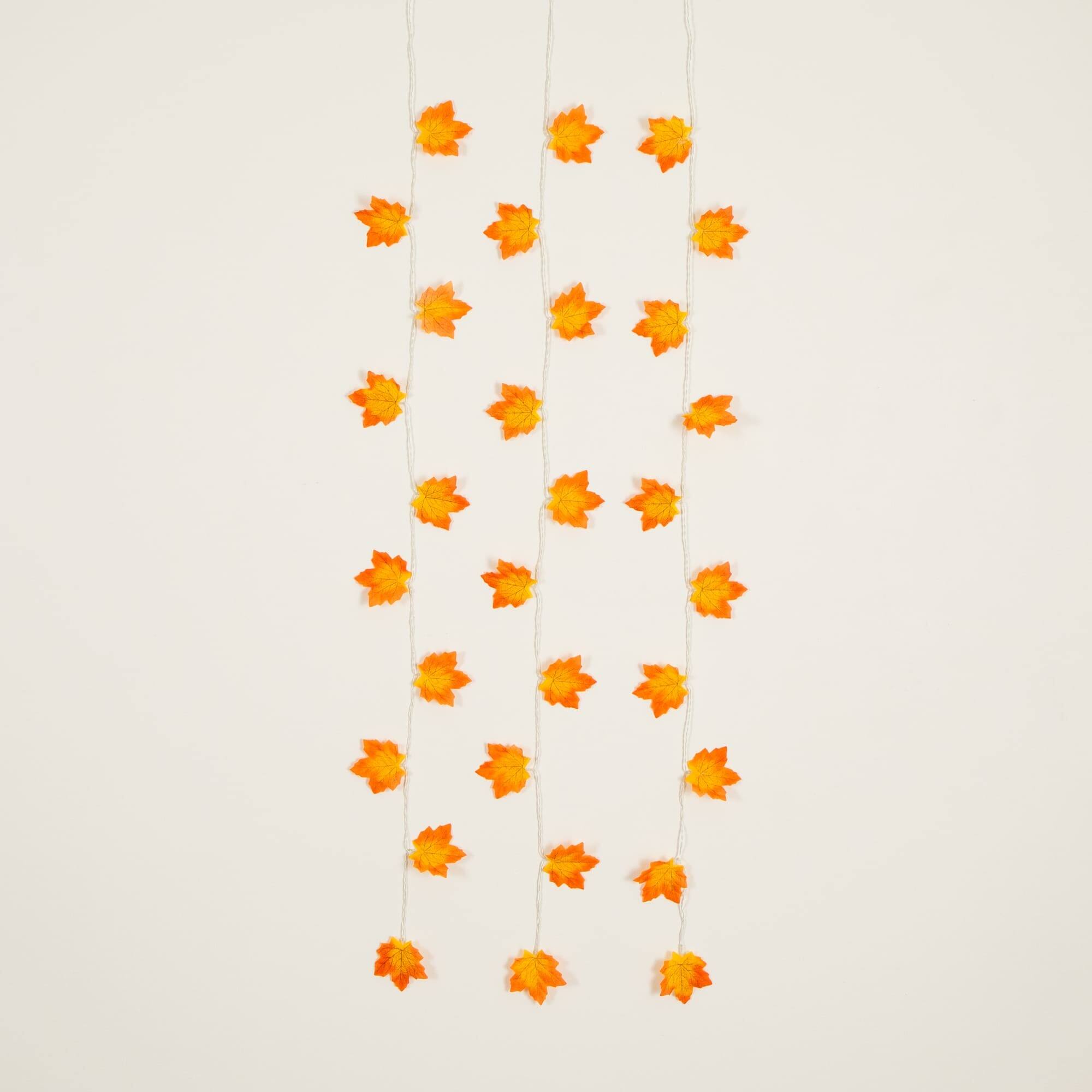 5ft. Pre-Lit Autumn Maple Leaf Artificial Fall Garland with 10 Warm White LED String Lights - Set of 3